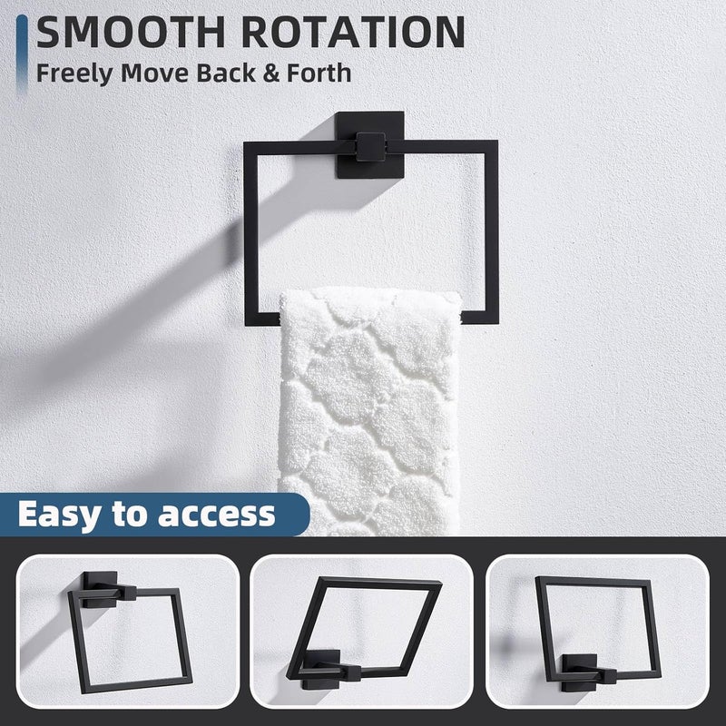 Angle Simple Square Towel Ring Matte Black, SUS 304 Stainless Steel Bathroom Swivel Hand Towel Holder Rack 7.09 Inches, Wall Mount - Image 3